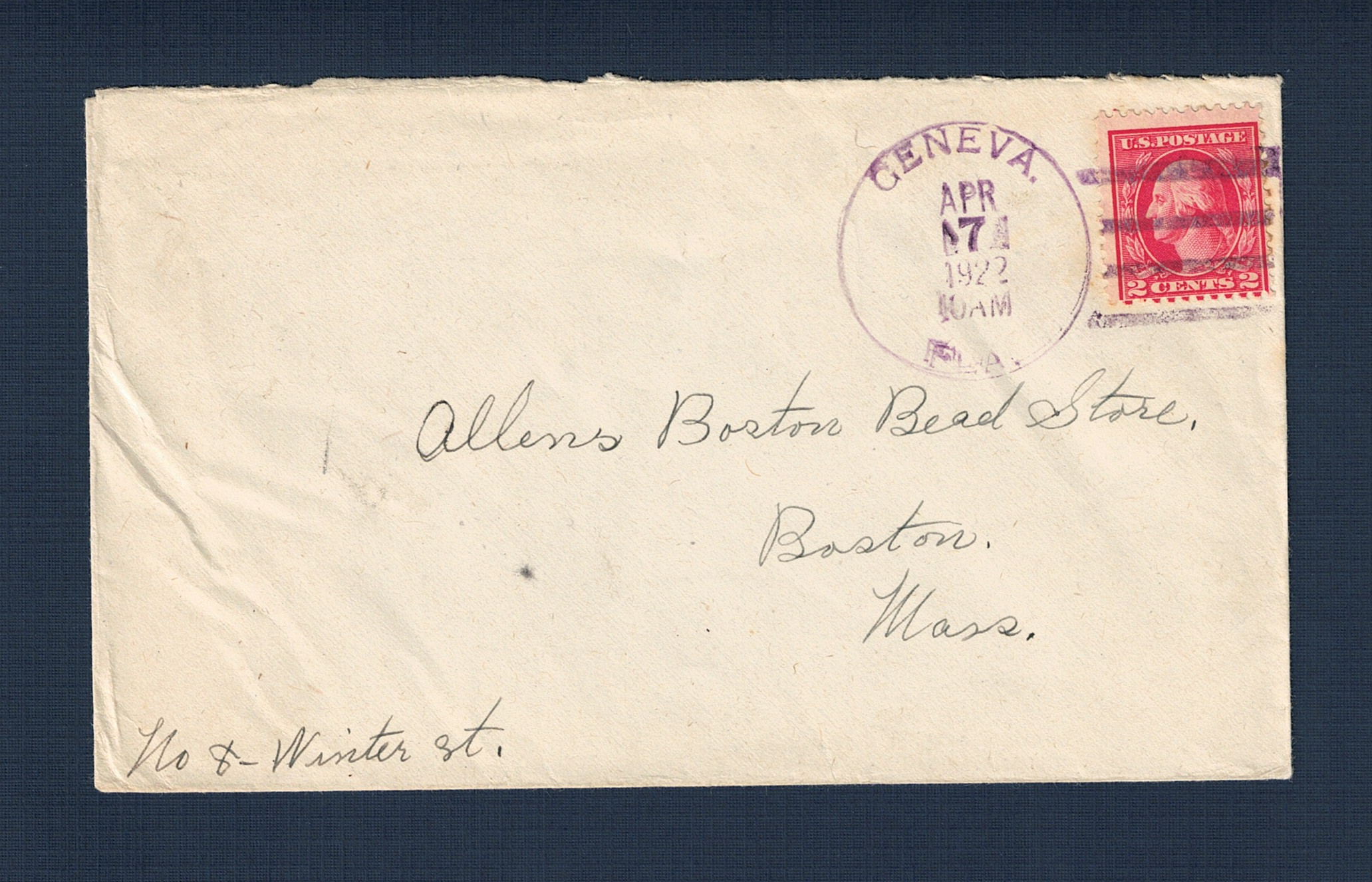 19220407 Geneva FL to Boston MA - Front